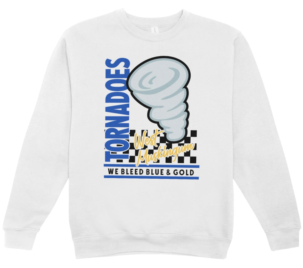 West Muskingum Tornadoes We Bleed Blue and Gold Crewneck Sweatshirt