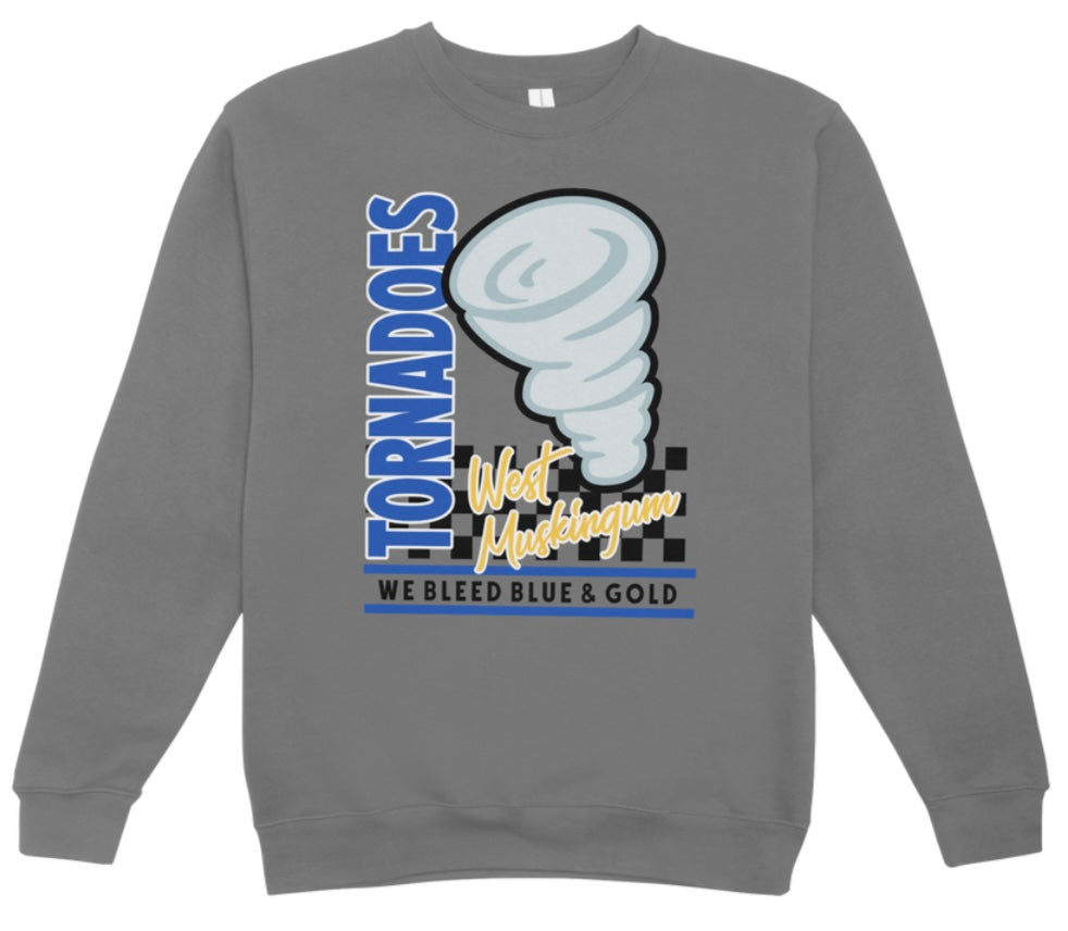 West Muskingum Tornadoes We Bleed Blue and Gold Crewneck Sweatshirt