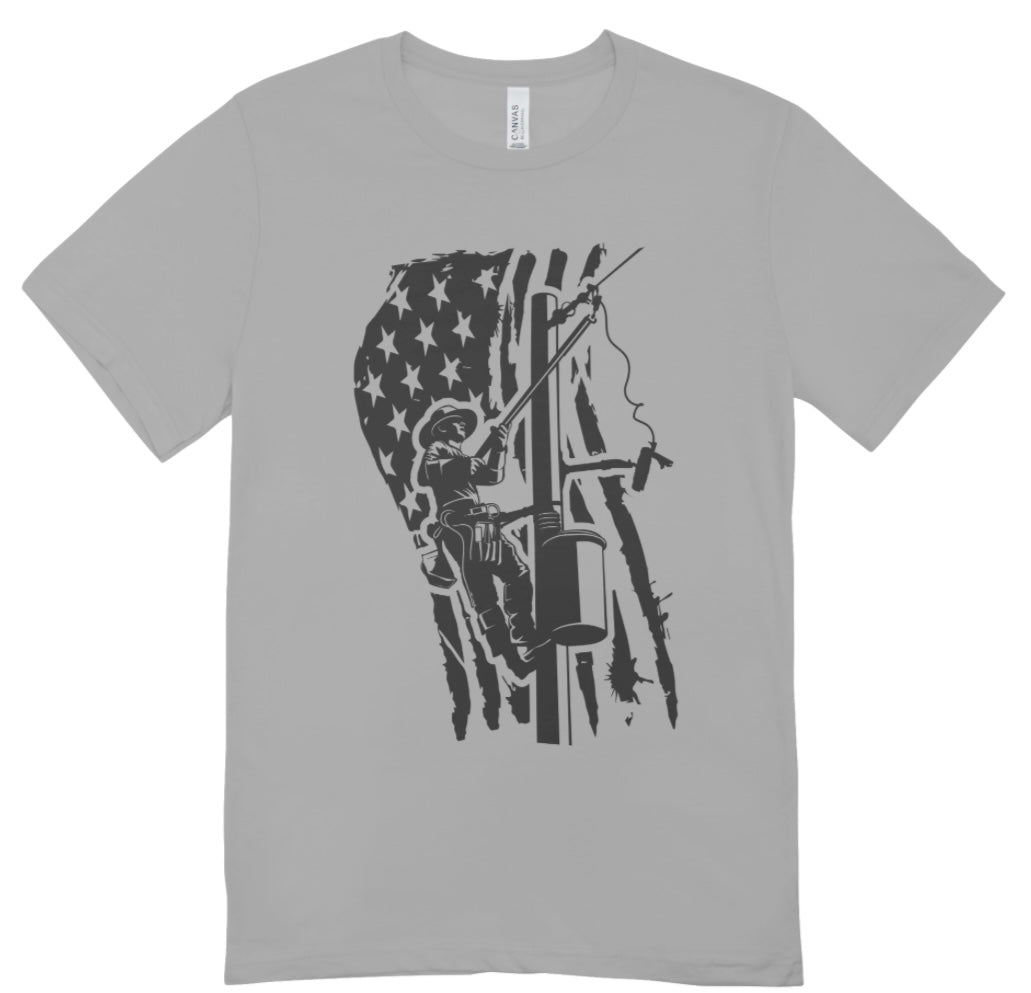 Lineman Black Flag Front Print T-Shirt