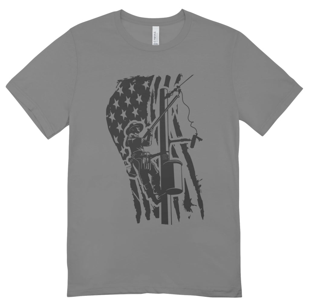 Lineman Black Flag Front Print T-Shirt