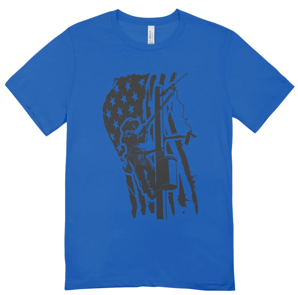 Lineman Black Flag Front Print T-Shirt