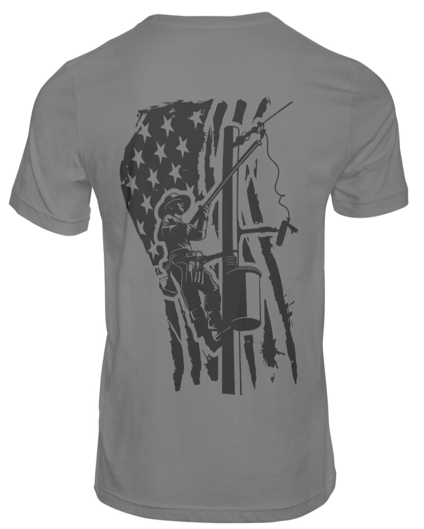 Lineman Black Flag Front and Back Print T-Shirt