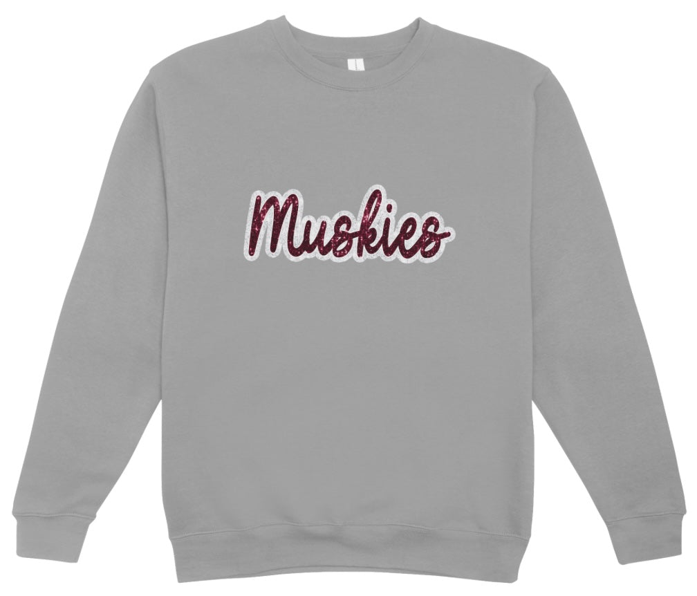 John Glenn Maroon/White Faux Sequin Crewneck Sweatshirt