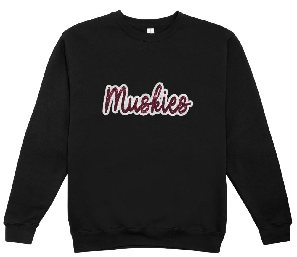 John Glenn Maroon/White Faux Sequin Crewneck Sweatshirt