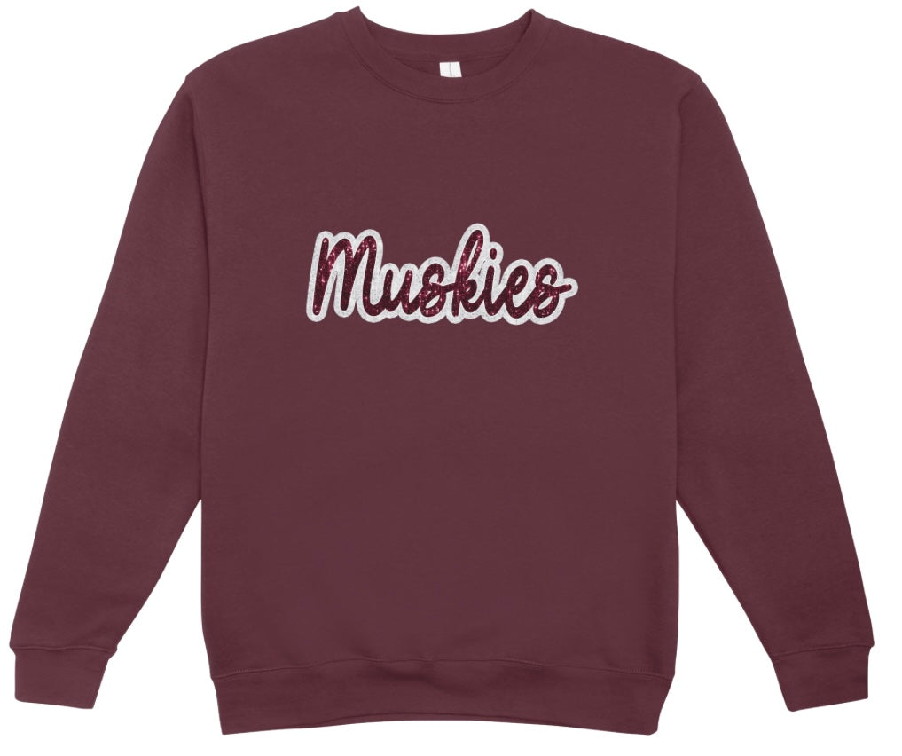 John Glenn Maroon/White Faux Sequin Crewneck Sweatshirt