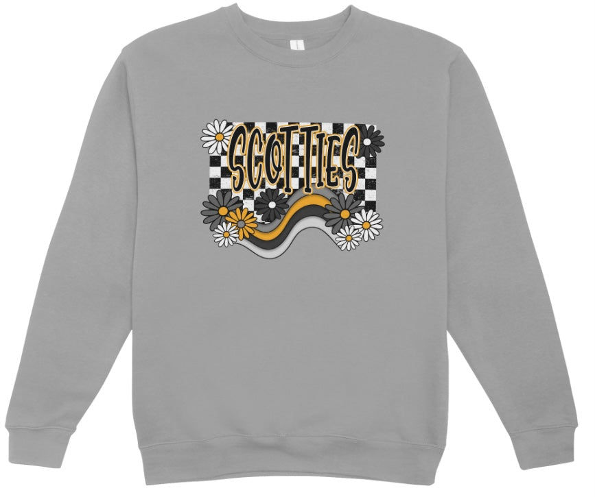 Tri-Valley Scotties Retro Flowers Crewneck Sweatshirt