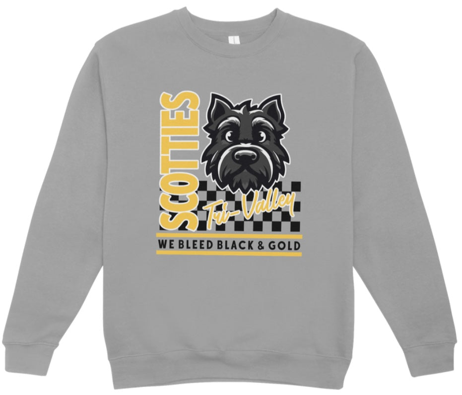 Tri-Valley Scotties We Bleed Black and Gold Crewneck Sweatshirt