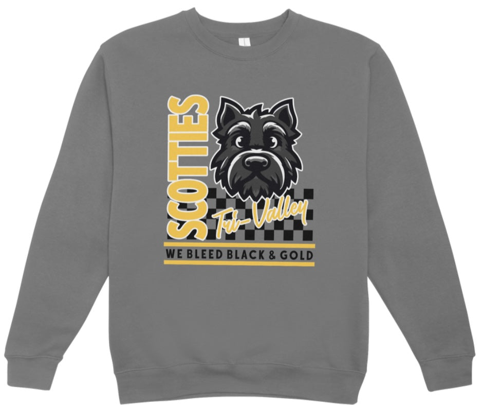 Tri-Valley Scotties We Bleed Black and Gold Crewneck Sweatshirt