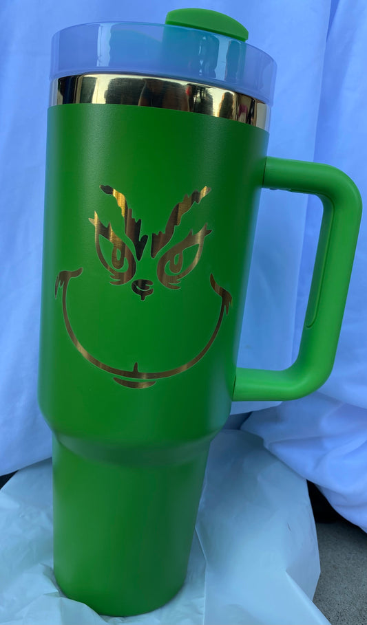 Grinch 40oz Tumbler with Handle. Comes with straw