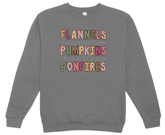 Flannels Pumpkins Bonfires Fall Crewneck Sweatshirt