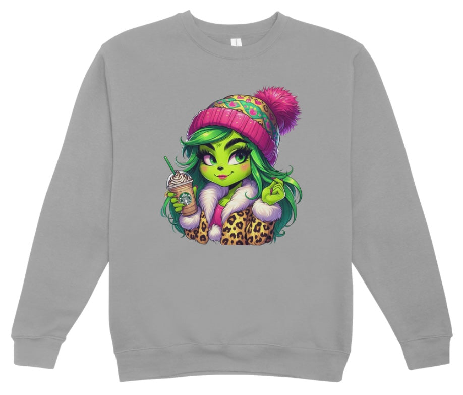 Grinch Leopard Starbs Christmas Crewneck Sweatshirt