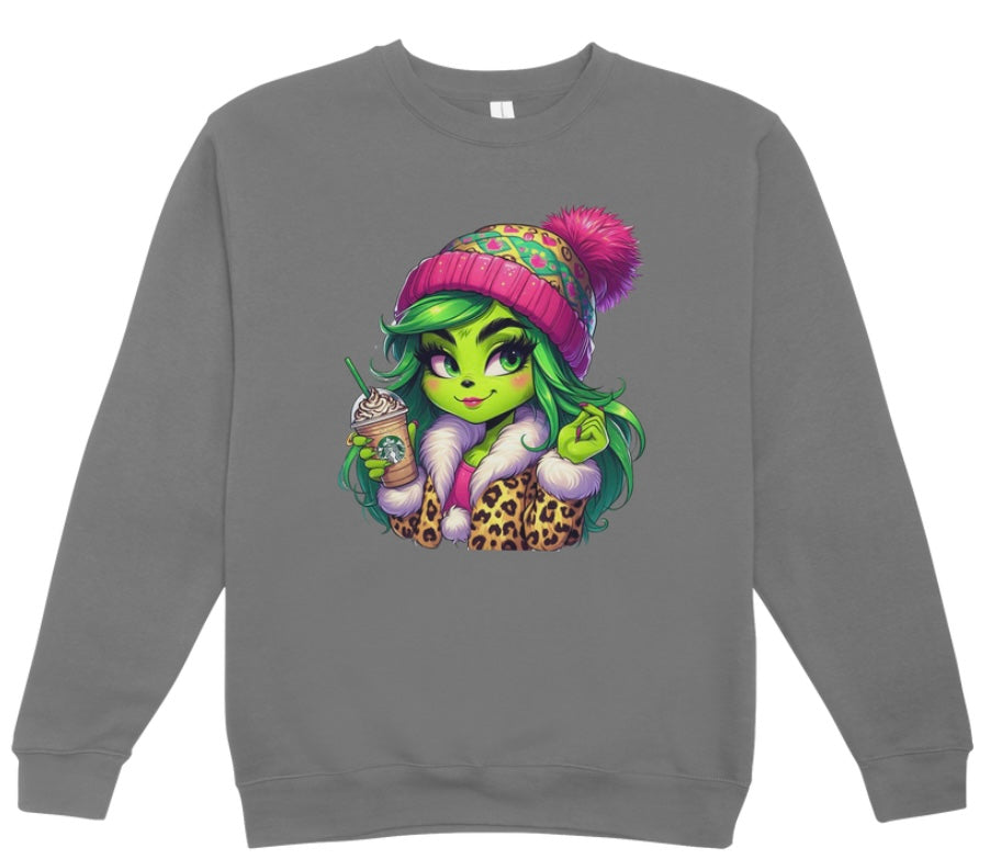 Grinch Leopard Starbs Christmas Crewneck Sweatshirt