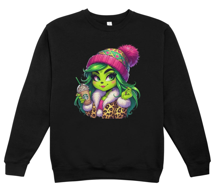 Grinch Leopard Starbs Christmas Crewneck Sweatshirt