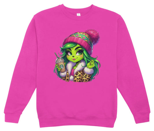 Grinch Leopard Starbs Christmas Crewneck Sweatshirt