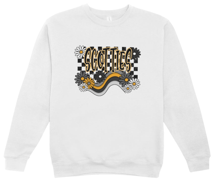 Tri-Valley Scotties Retro Flowers Crewneck Sweatshirt