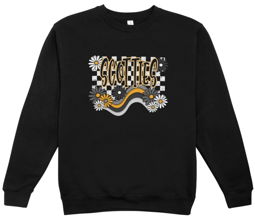 Tri-Valley Scotties Retro Flowers Crewneck Sweatshirt