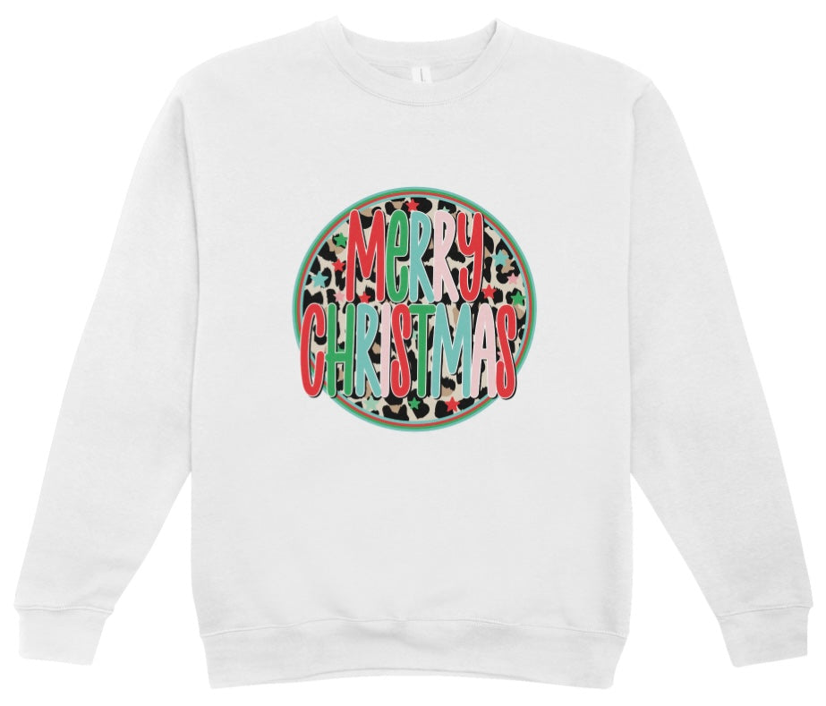 Merry Christmas Round Leopard Crewneck Sweatshirt