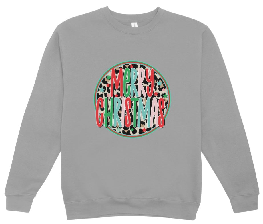 Merry Christmas Round Leopard Crewneck Sweatshirt