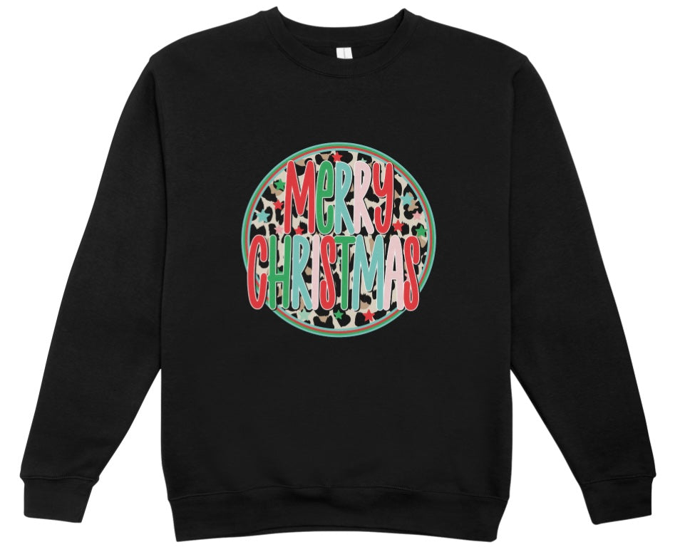 Merry Christmas Round Leopard Crewneck Sweatshirt