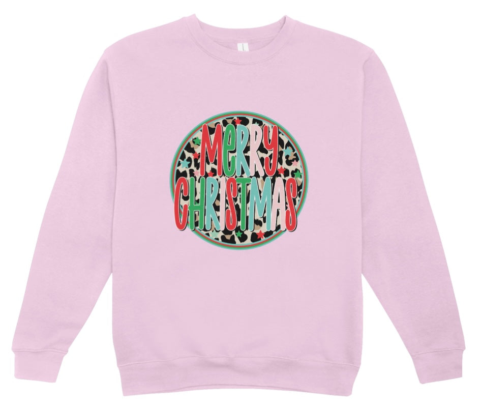 Merry Christmas Round Leopard Crewneck Sweatshirt