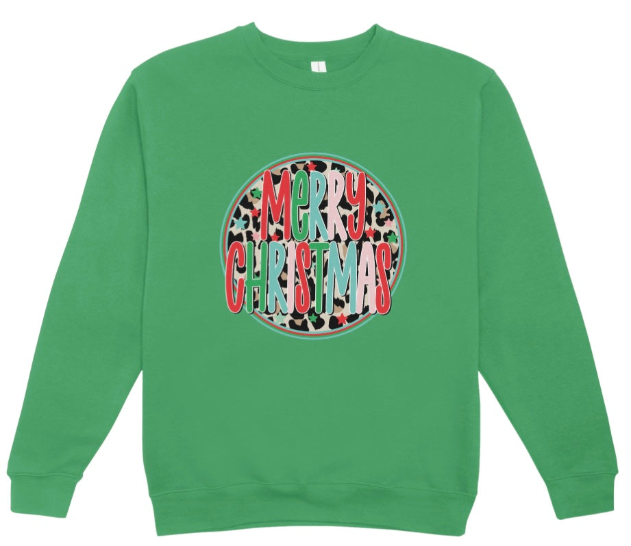 Merry Christmas Round Leopard Crewneck Sweatshirt