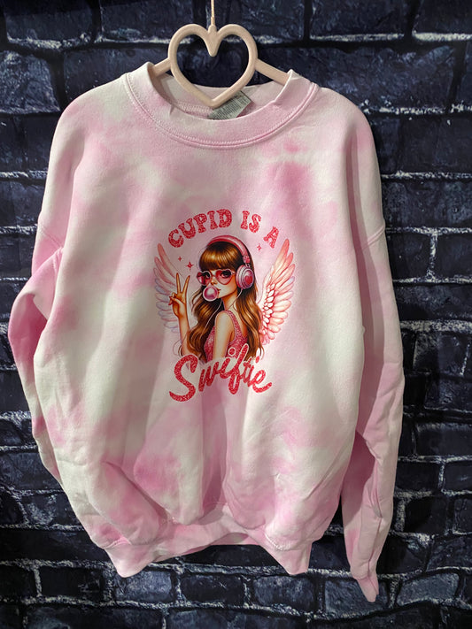 Adult Cupid is a Swiftie Pink Tie Dye Crewneck Sweatshirt